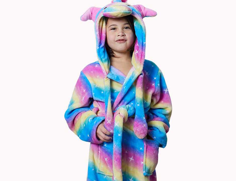 Unicorn kinderbadjas - bewegende oortjes