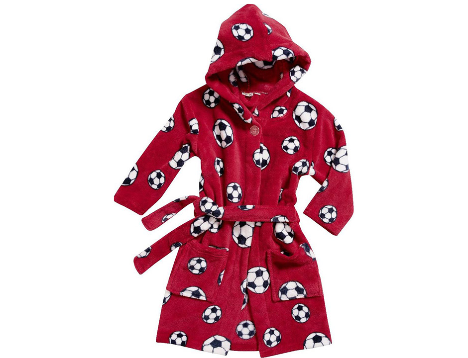 Rode kinderbadjas met voetballen