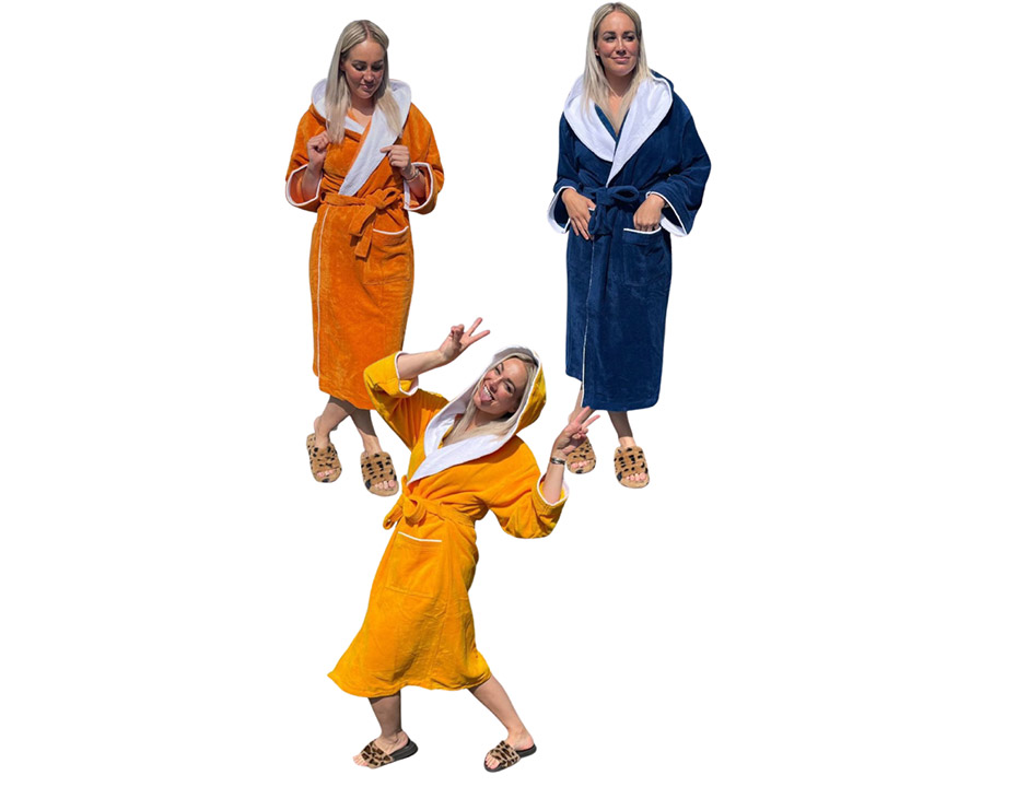 Luxe badjas met capuchon - sauna (katoen/fleece)
