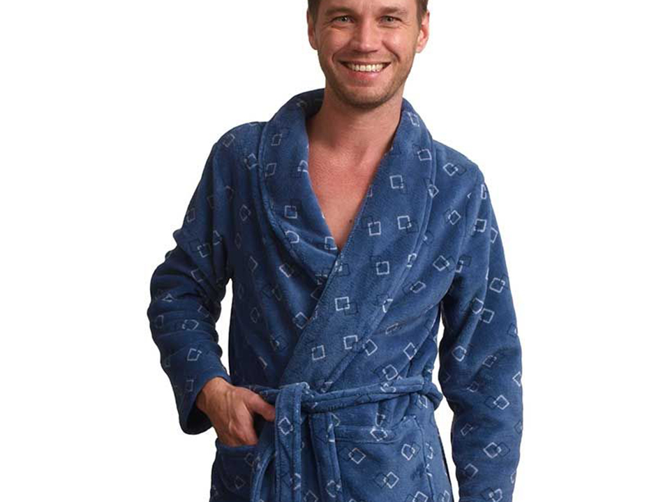 Trendy blauwe fleece heren badjas