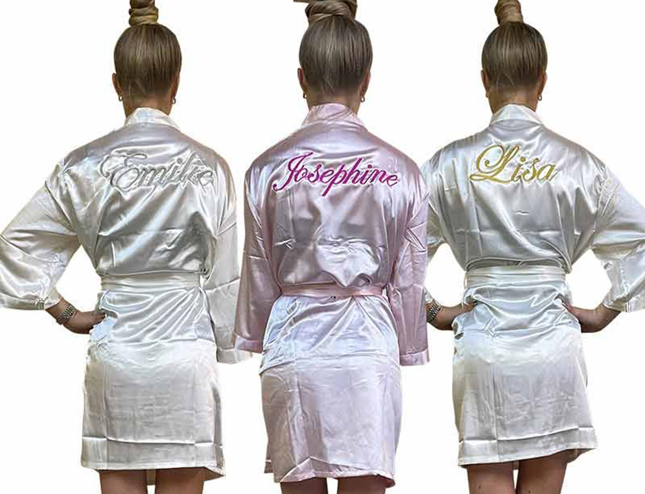 Satijnen badjas kimono met borduring