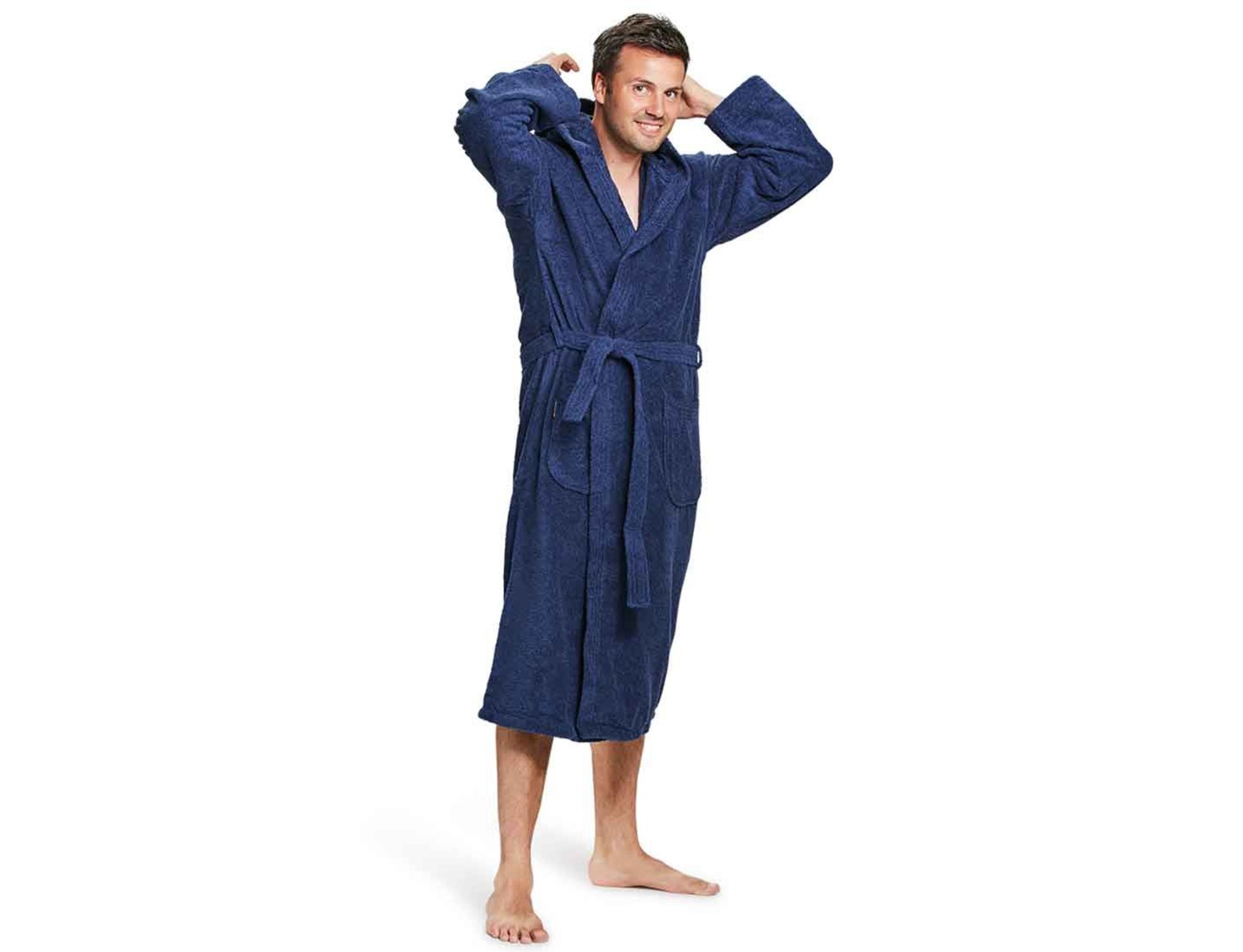 Marineblauwe badjas met capuchon