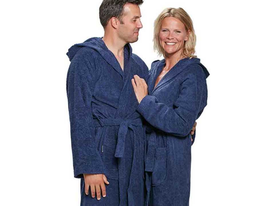 Marineblauwe badjas met capuchon