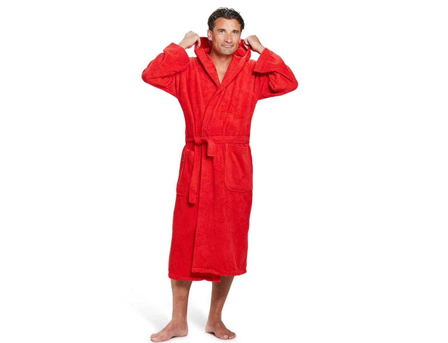 Rode badjas met capuchon
