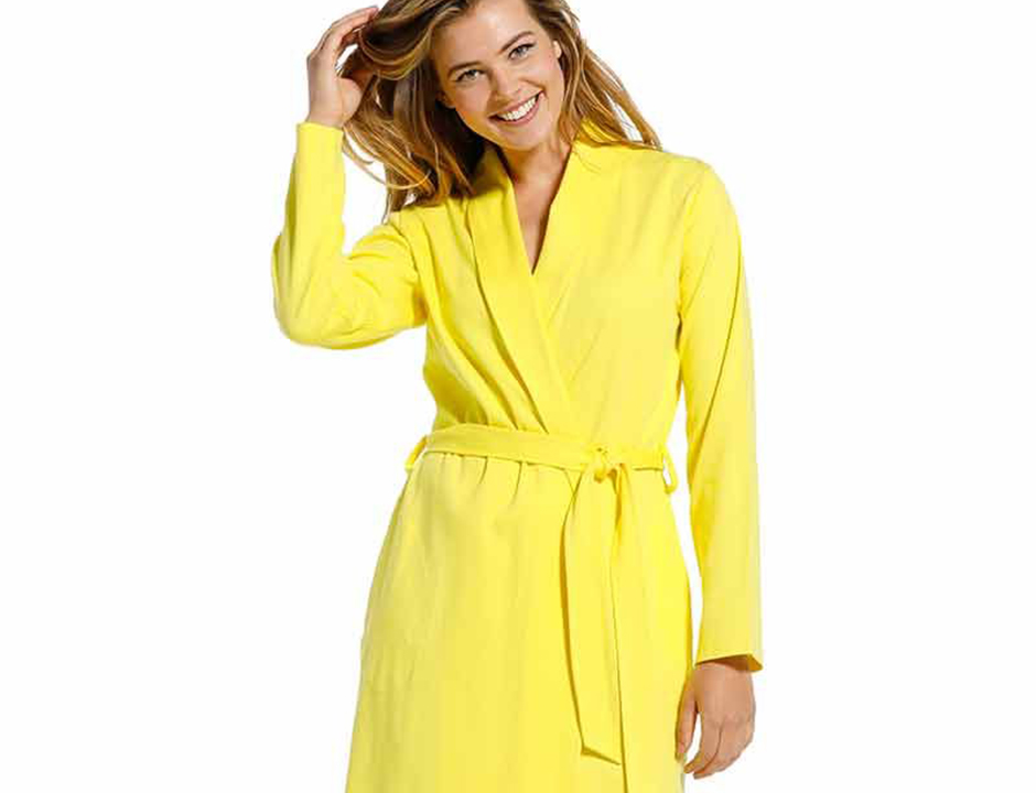 Dunne katoenen damesbadjas geel