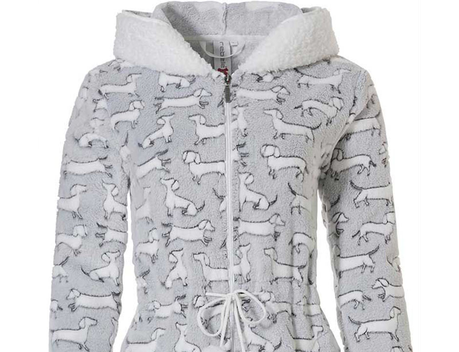 Fleece badjas teckels – capuchon badjas ritssluiting