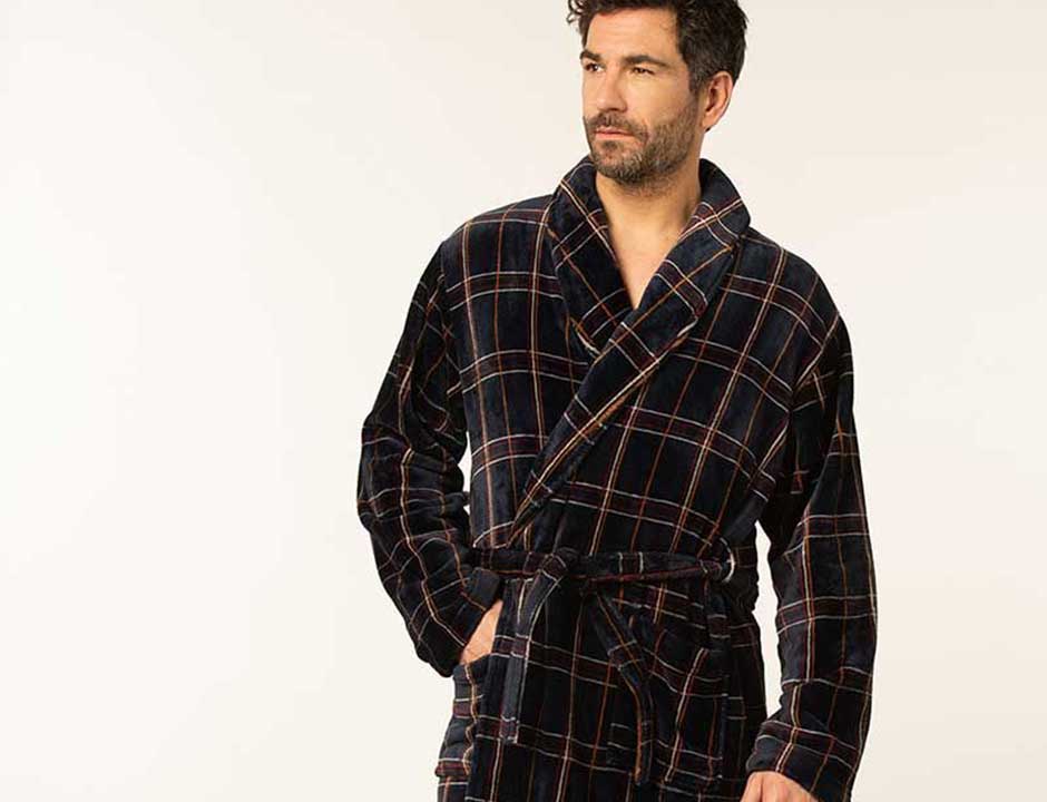 Heren badjas ruitdessin