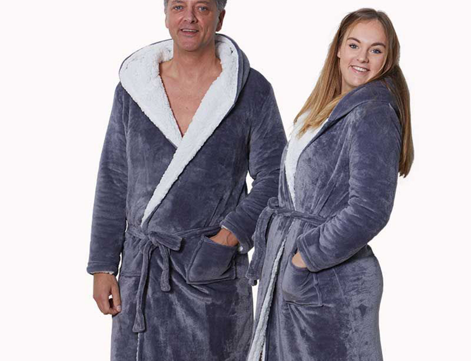 Sherpa badjas fleece - grijs