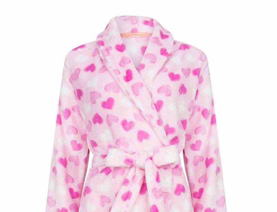 Fleece badjas met hartjes