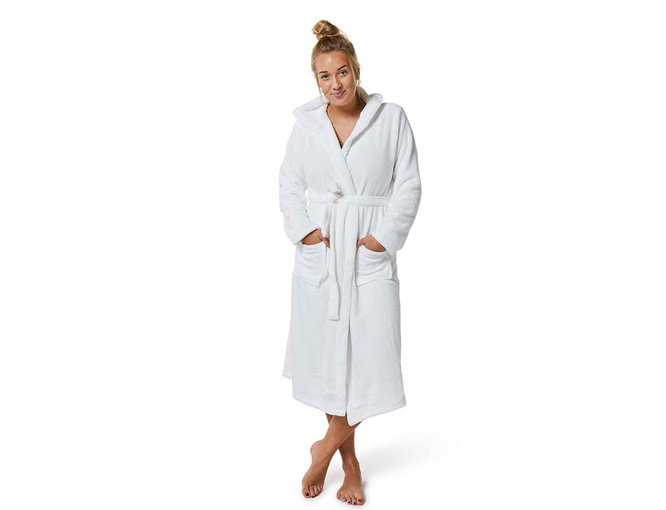 Witte fleece badjas met capuchon unisex