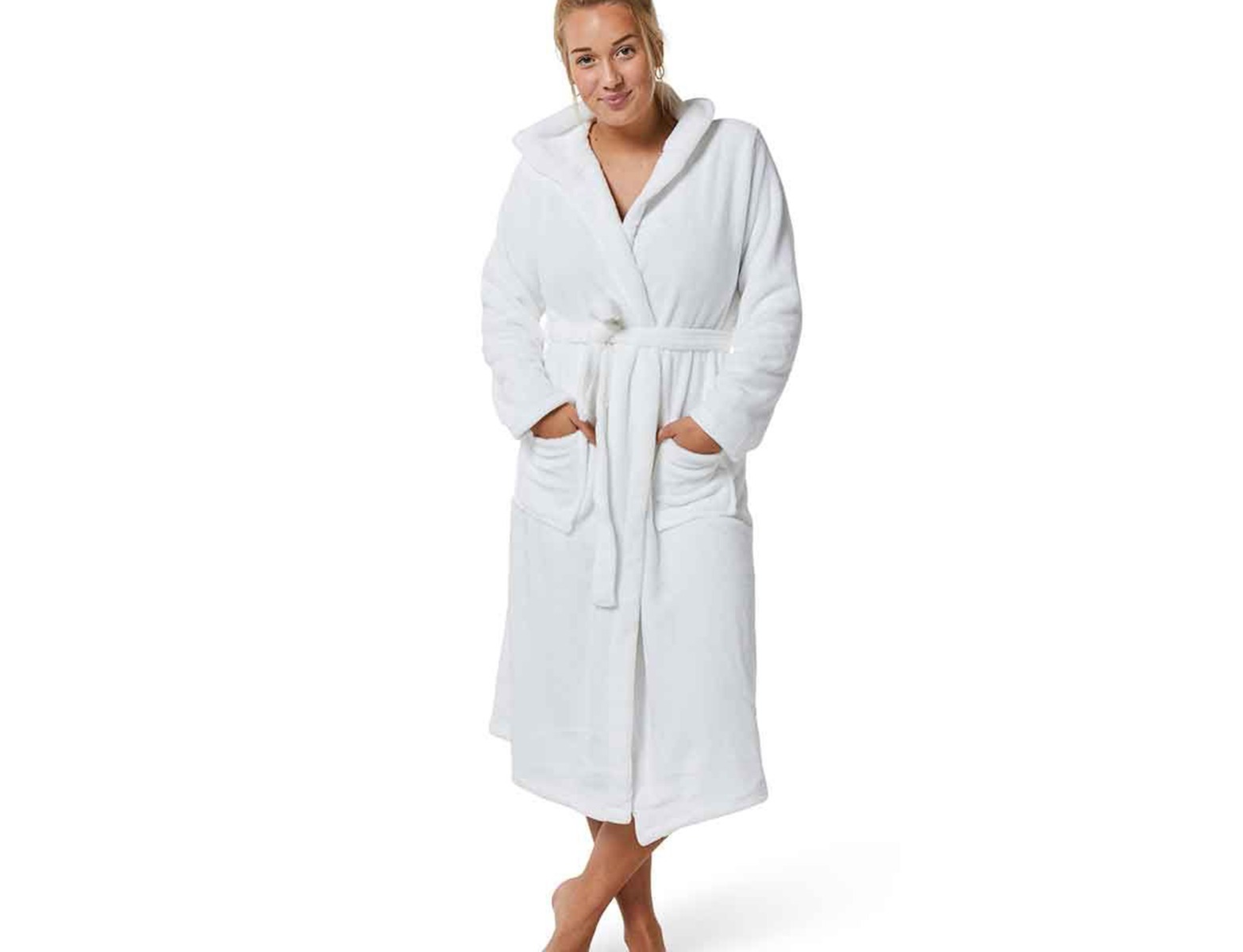 Witte fleece badjas met capuchon unisex