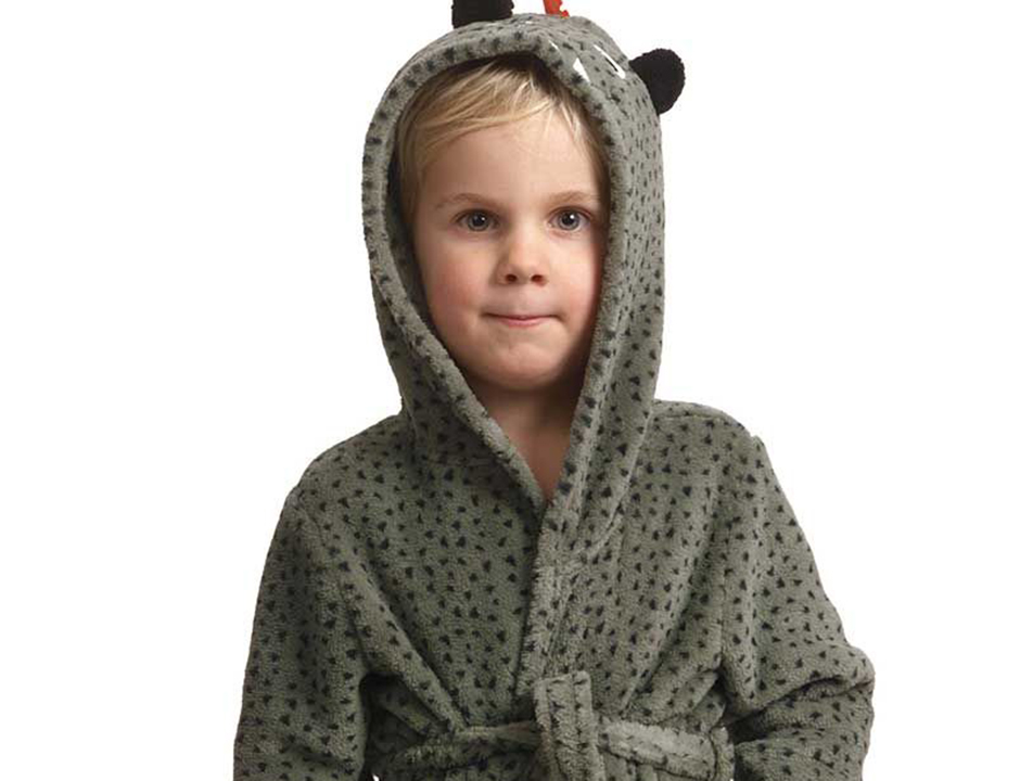 Fleece kinderbadjas dino – met capuchon