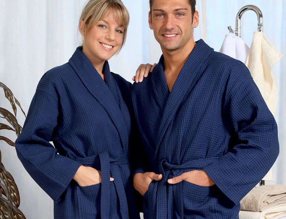 Wafel pique badjas marineblauw