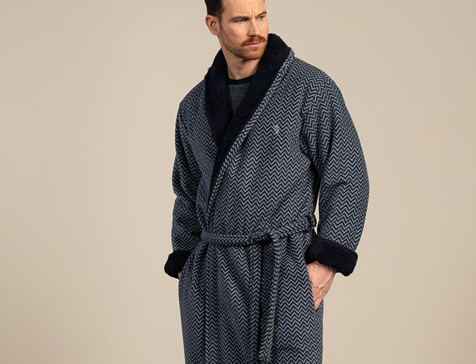 Blauwe badjas heren met luxe voering - fleece