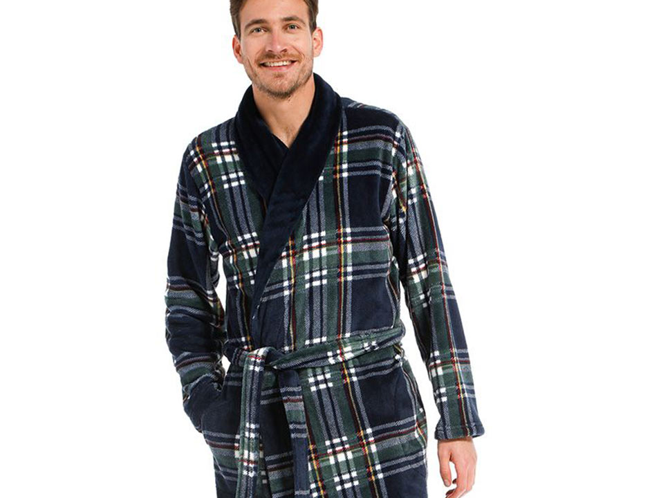 Groene herenbadjas Schotse ruit