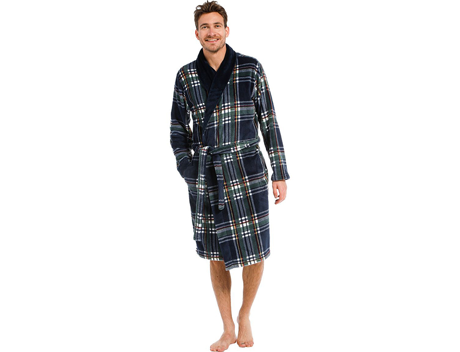 Groene herenbadjas Schotse ruit - fleece