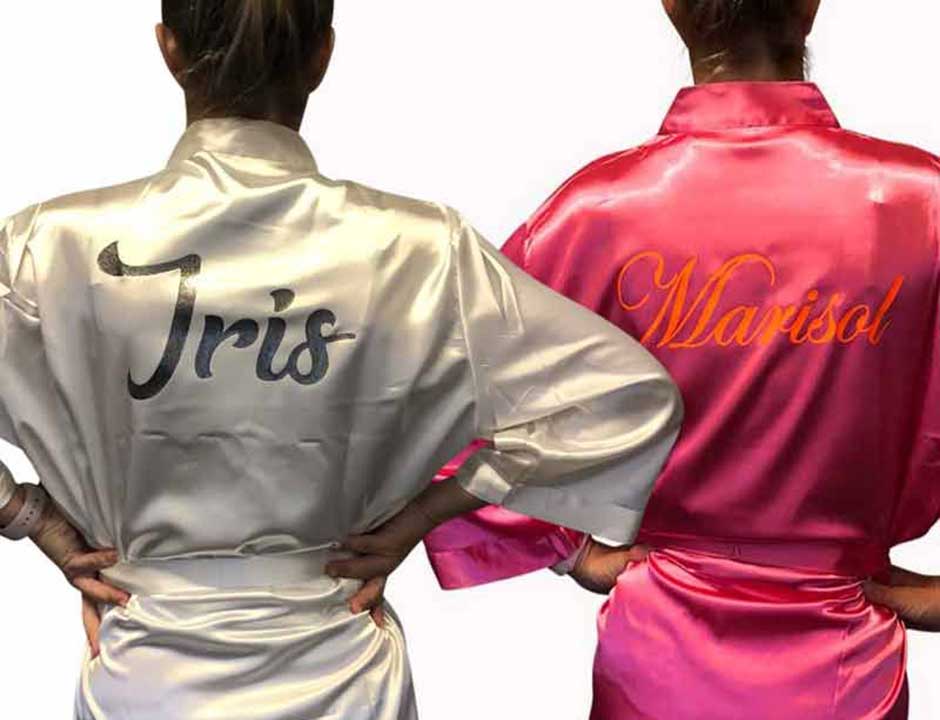 Satijnen badjas kimono met print 