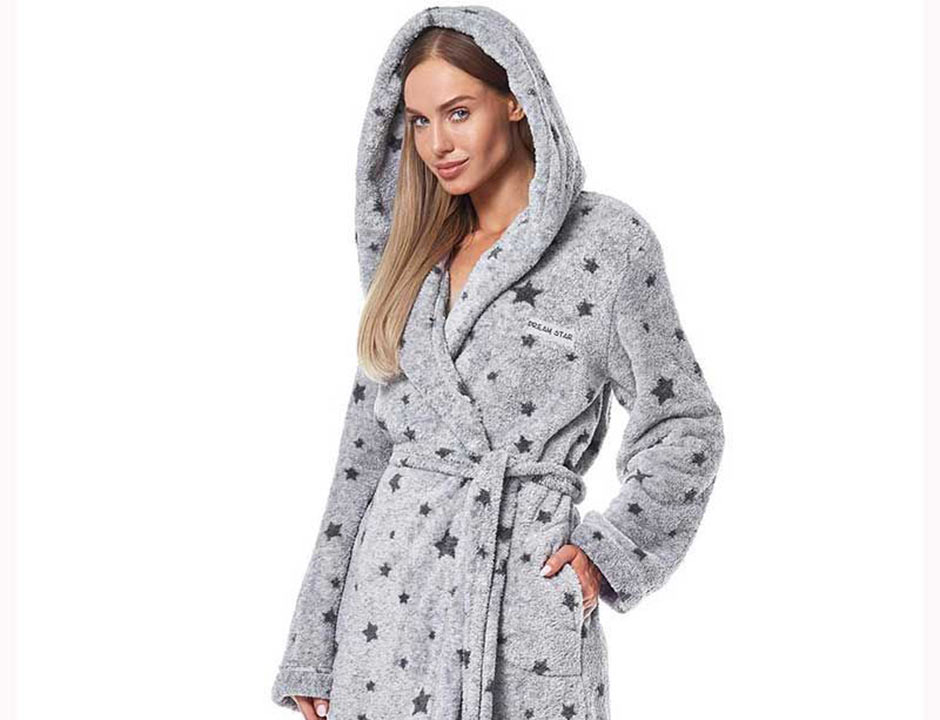 Korte grijze sterren damesbadjas