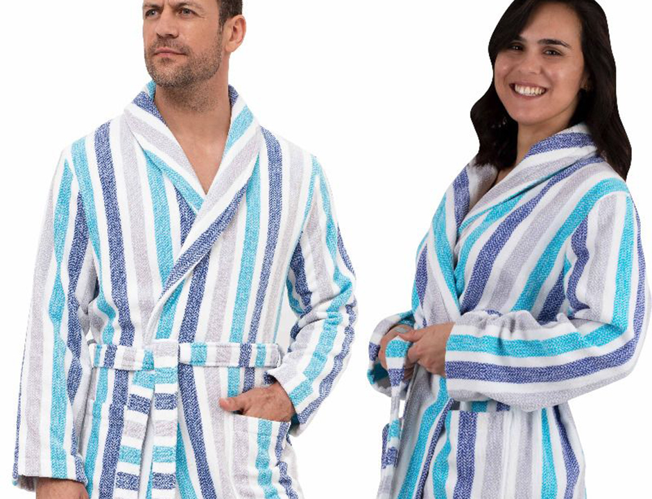 Unisex badjas strepen - pasteltinten