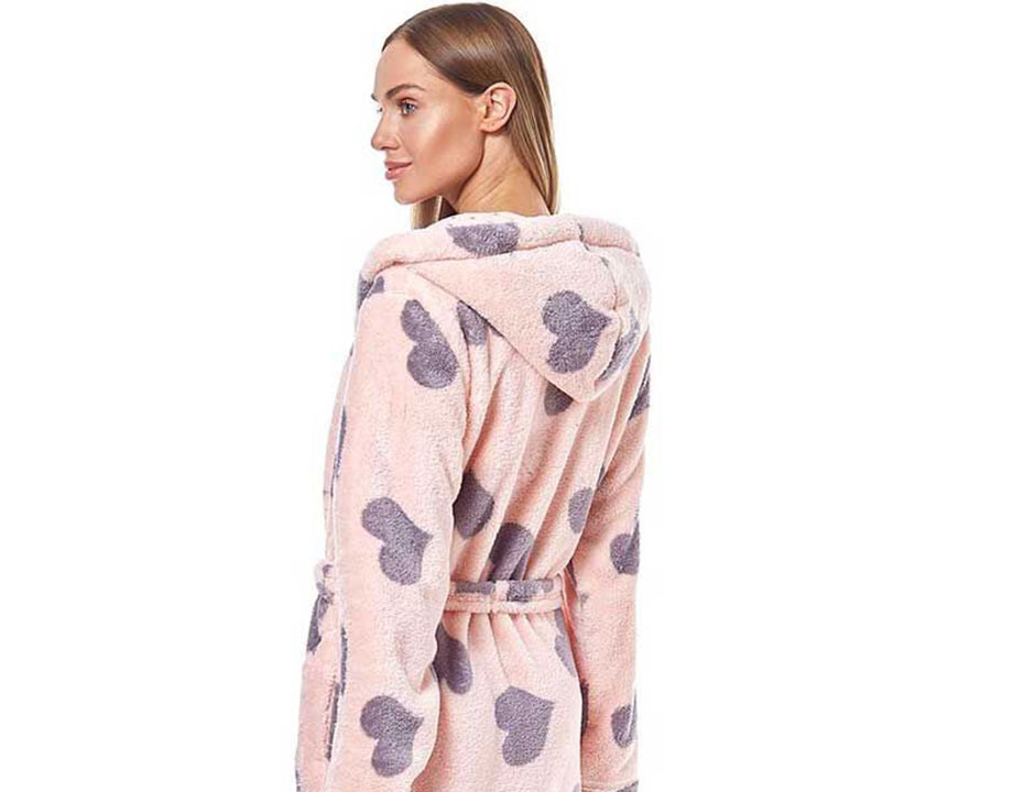 Lichtroze damesbadjas met hartjesprint