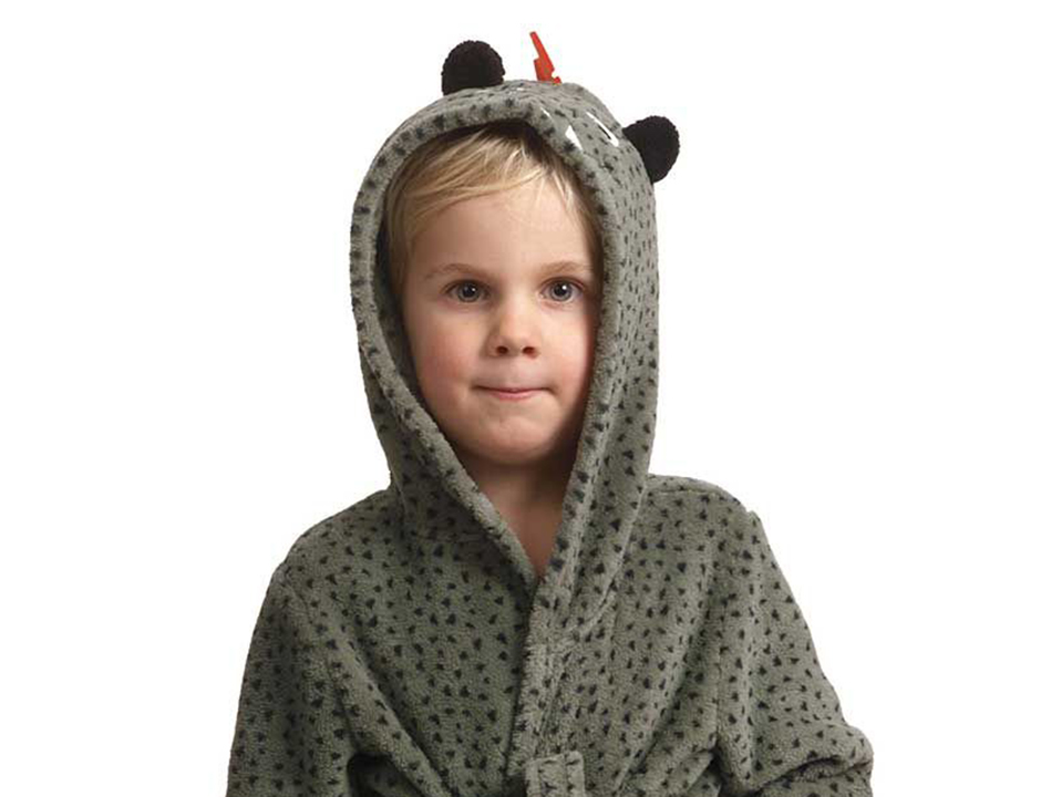 Fleece kinderbadjas dino – met capuchon