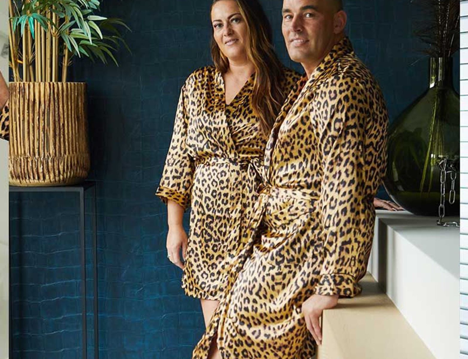 Satijnen kamerjas pantermotief - heren