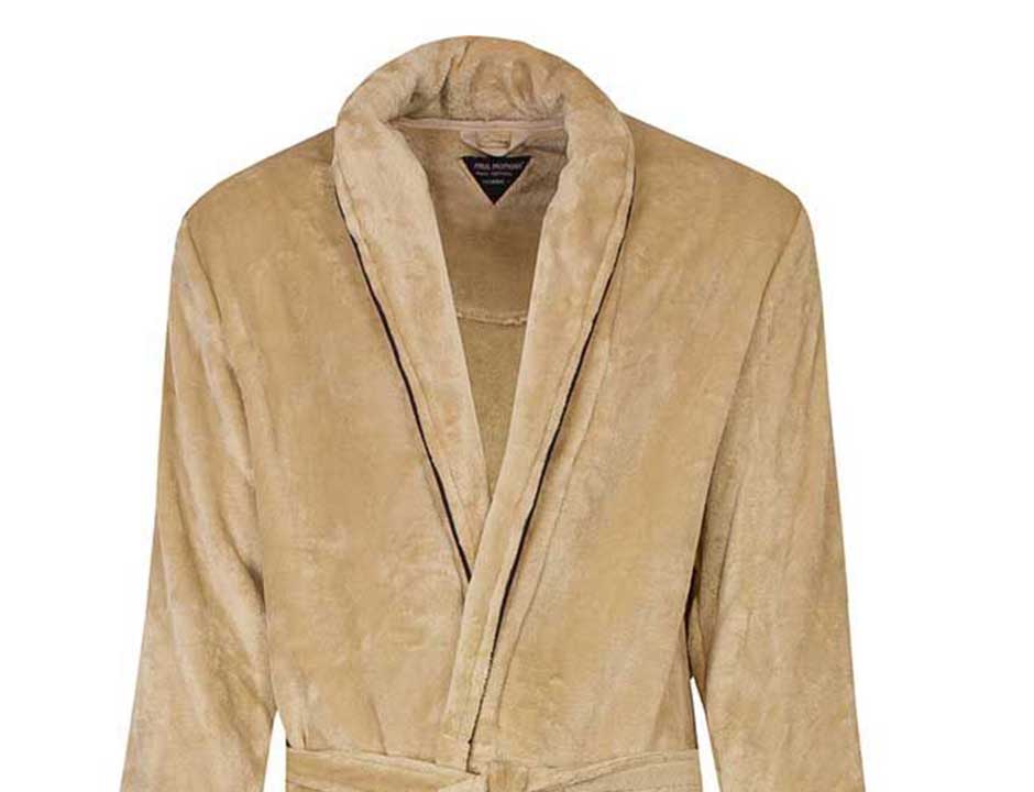 Beige herenbadjas met bies