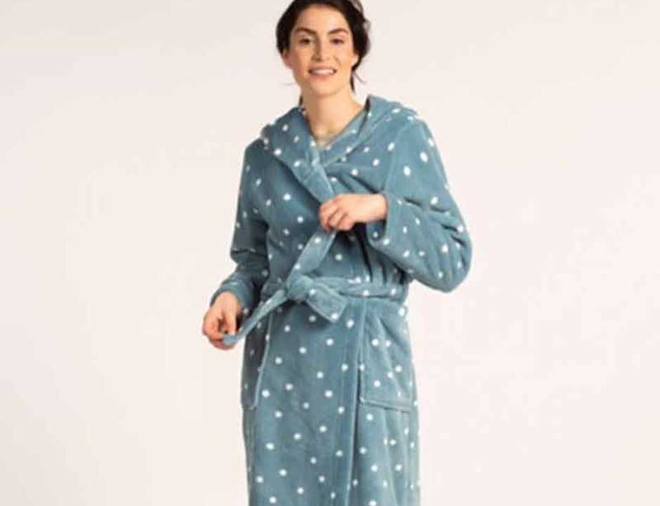 Petrol blauwe dames badjas met stippen