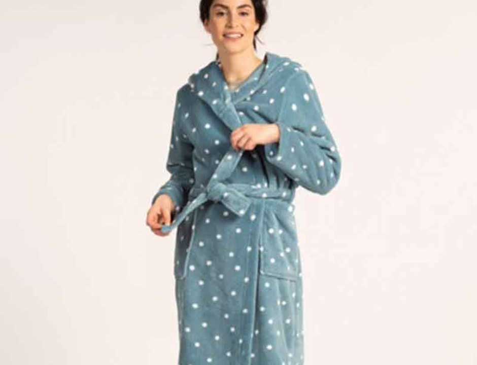 Petrol blauwe dames badjas stippen