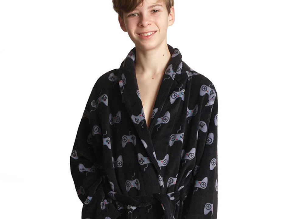 Tiener badjas zwart controller – fleece