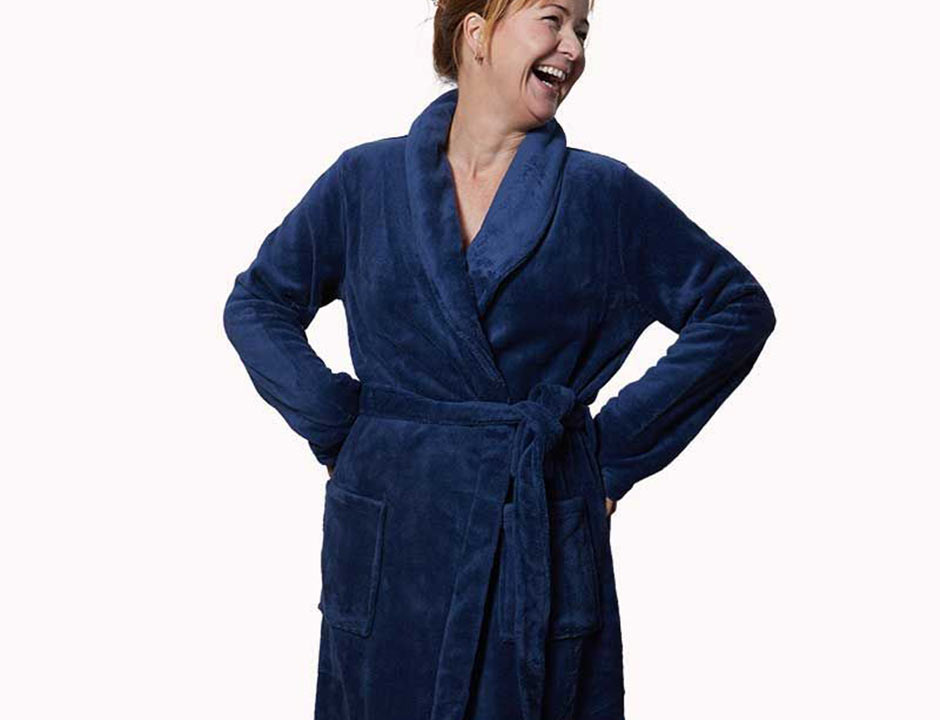 Marineblauwe badjas fleece - unisex