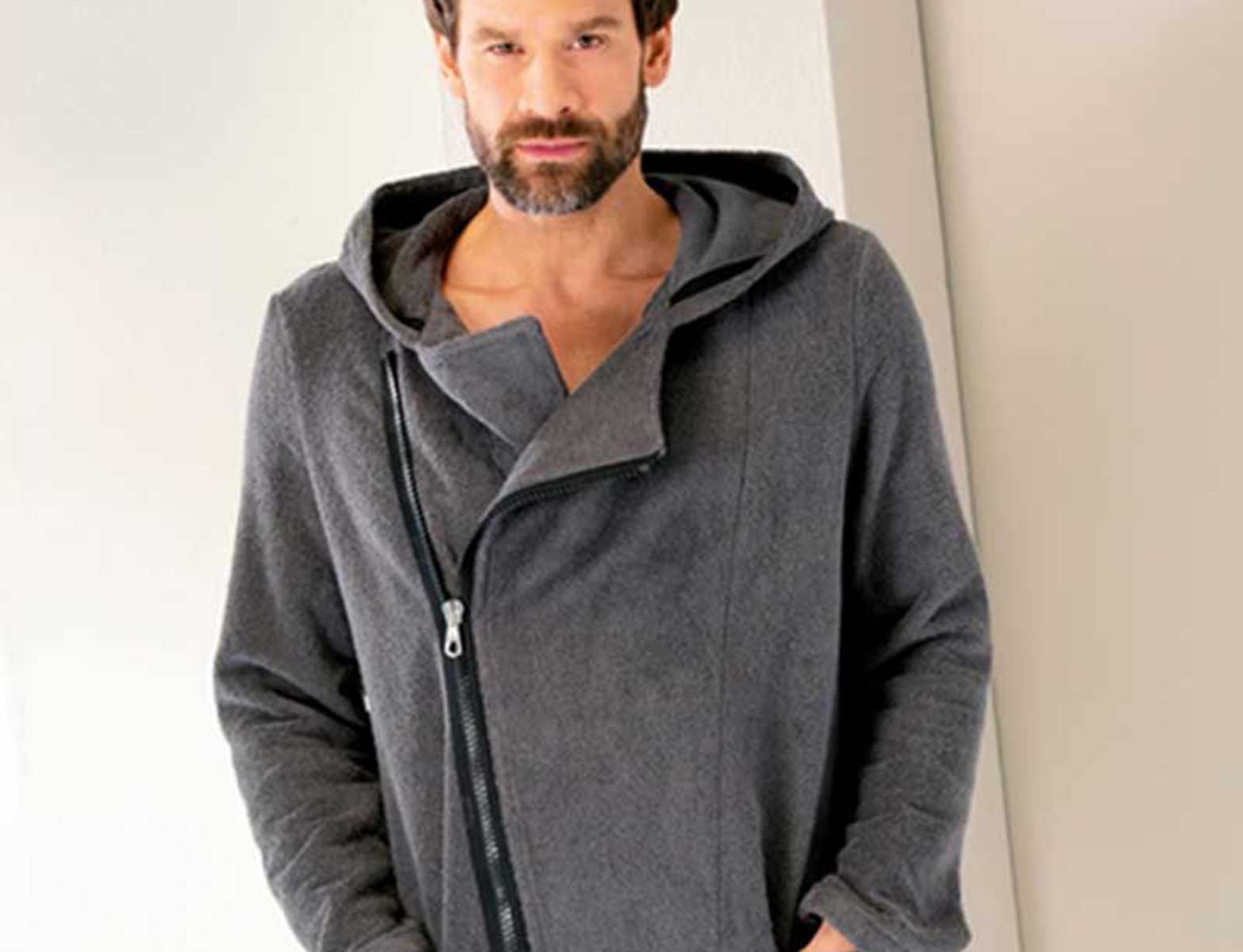 Cawo rits badjas voor heren - antraciet