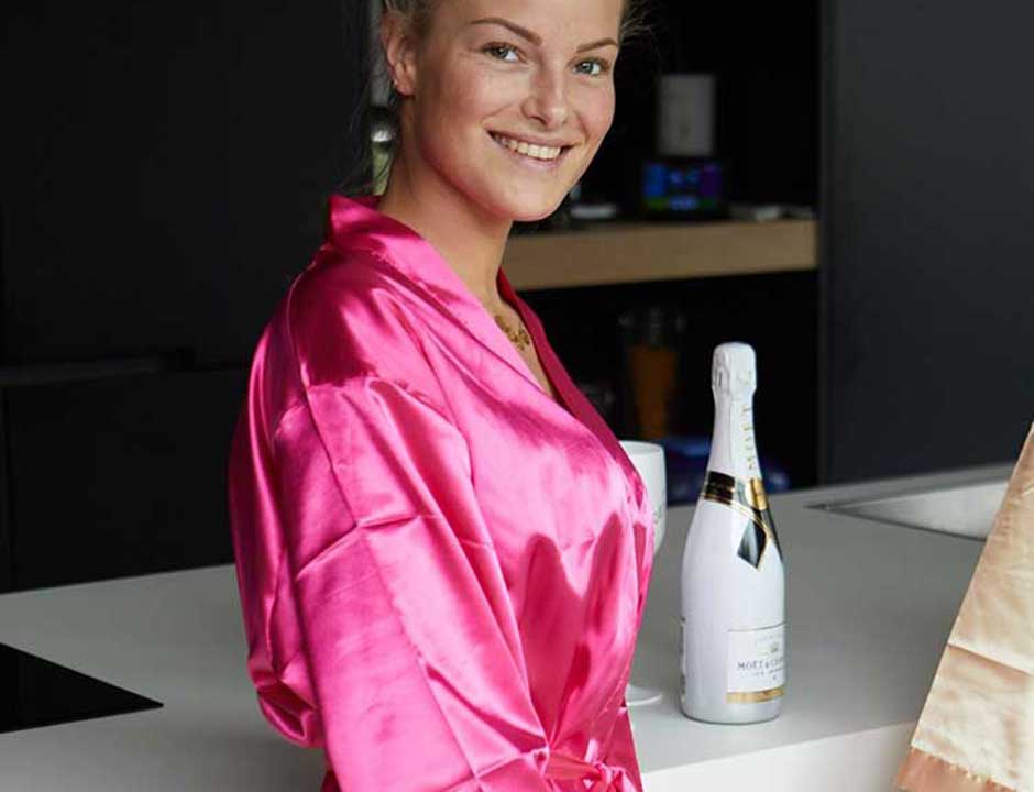 Satijnen kimono dames – donker roze