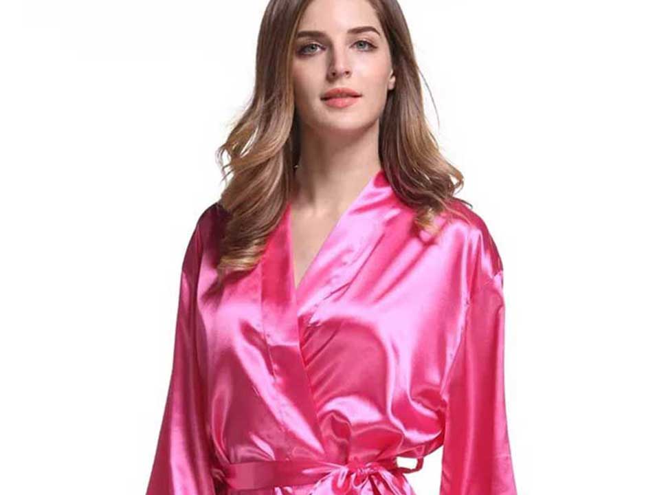 Satijnen kimono dames – donker roze
