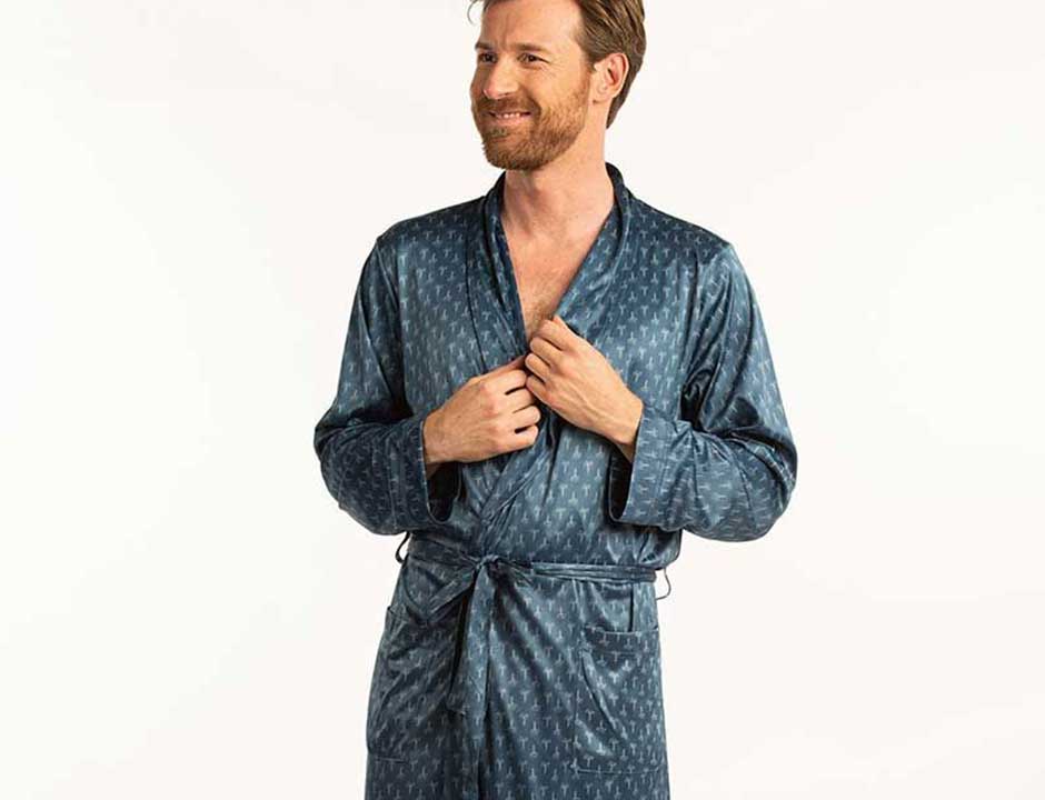 Satijnen kamerjas petrol blauw