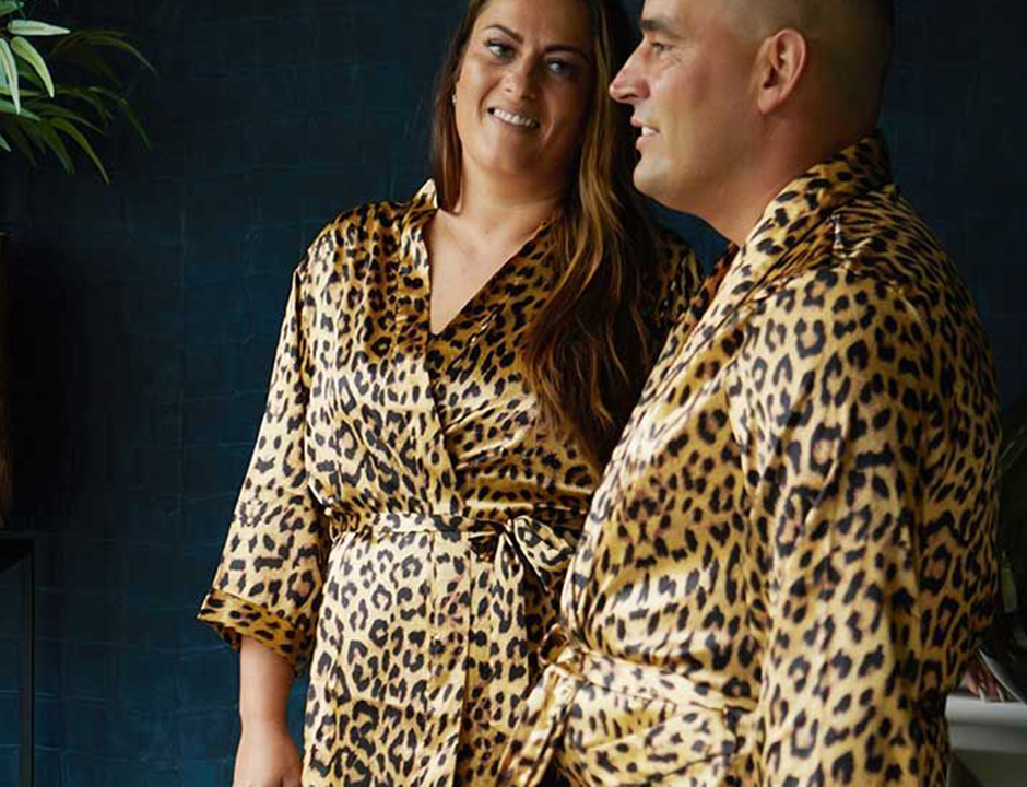 Satijnen kimono pantermotief - dames