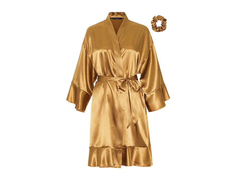 Satijnen kimono dames ruffle – goud