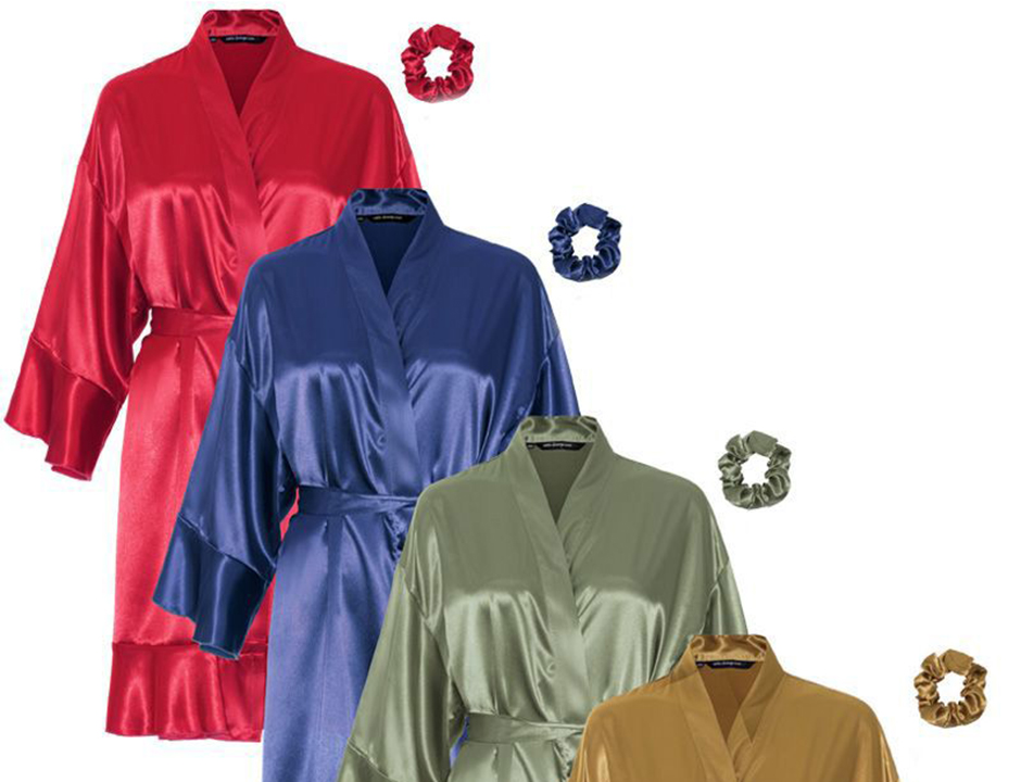 Satijnen kimono dames ruffle borduren – 4 kleuren