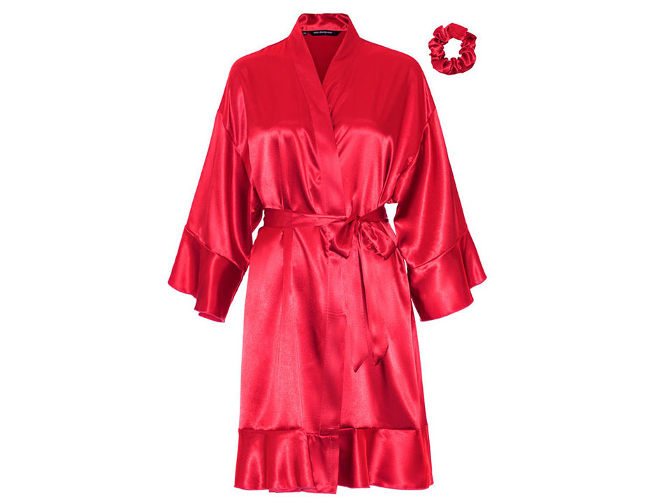 Satijnen kimono dames ruffle – bordeaux rood