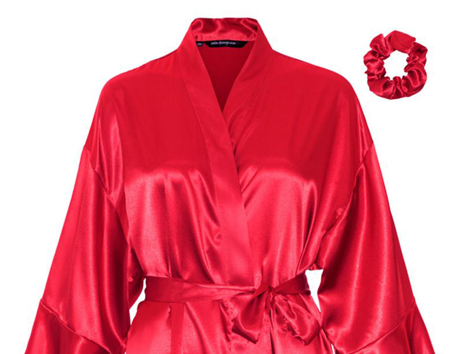 Satijnen kimono dames ruffle – bordeaux rood