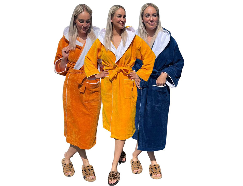 Luxe badjas met capuchon - sauna (katoen/fleece)