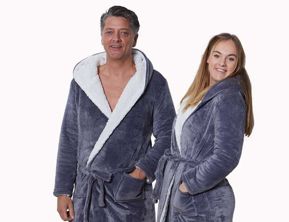 Sherpa badjas fleece - grijs