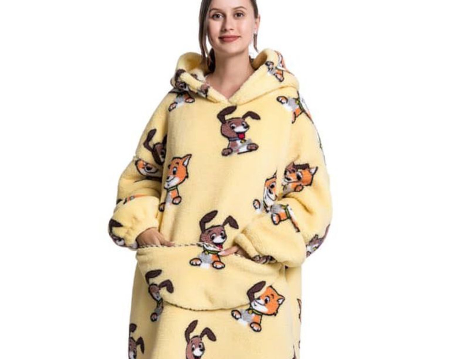 Kat & hond fleece deken met mouwen en capuchon