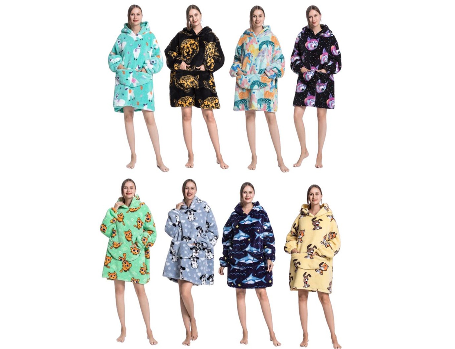 Animalprint snuggie met capuchon – fleece poncho