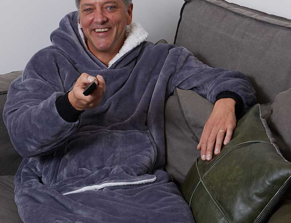 Snuggie met capuchon – fleece poncho antraciet