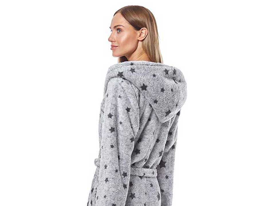 Korte grijze sterren damesbadjas