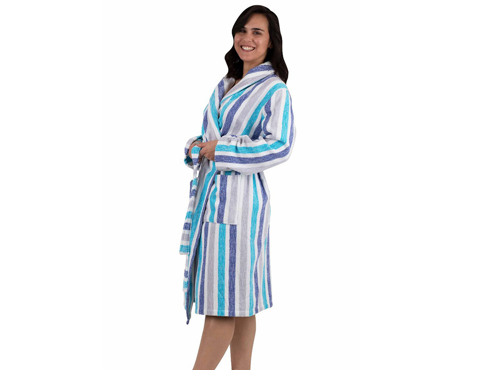 Unisex badjas strepen - pasteltinten