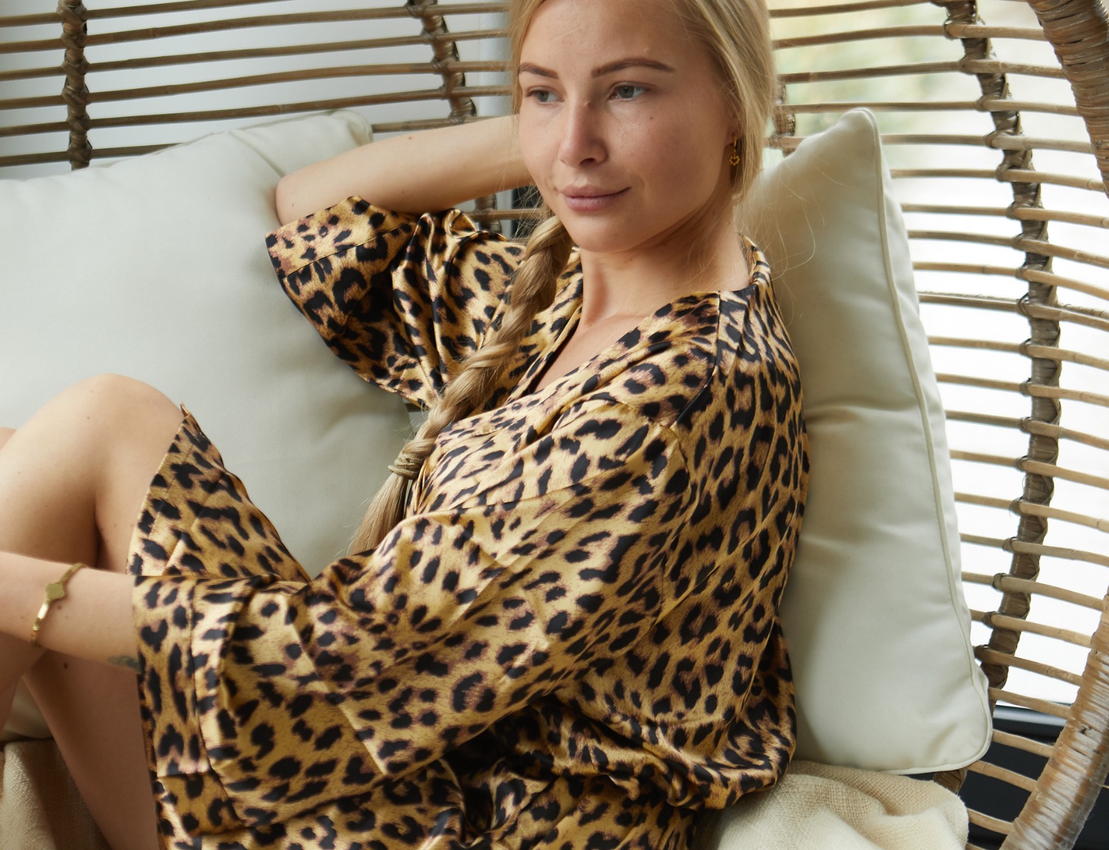 Satijnen kimono pantermotief - dames