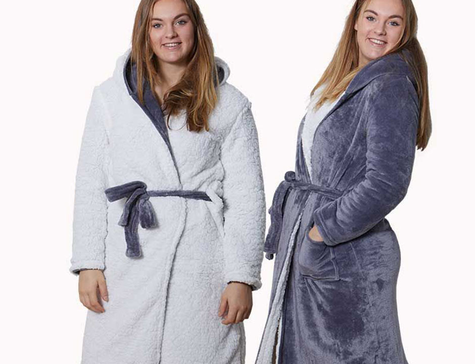 Sherpa badjas fleece - grijs