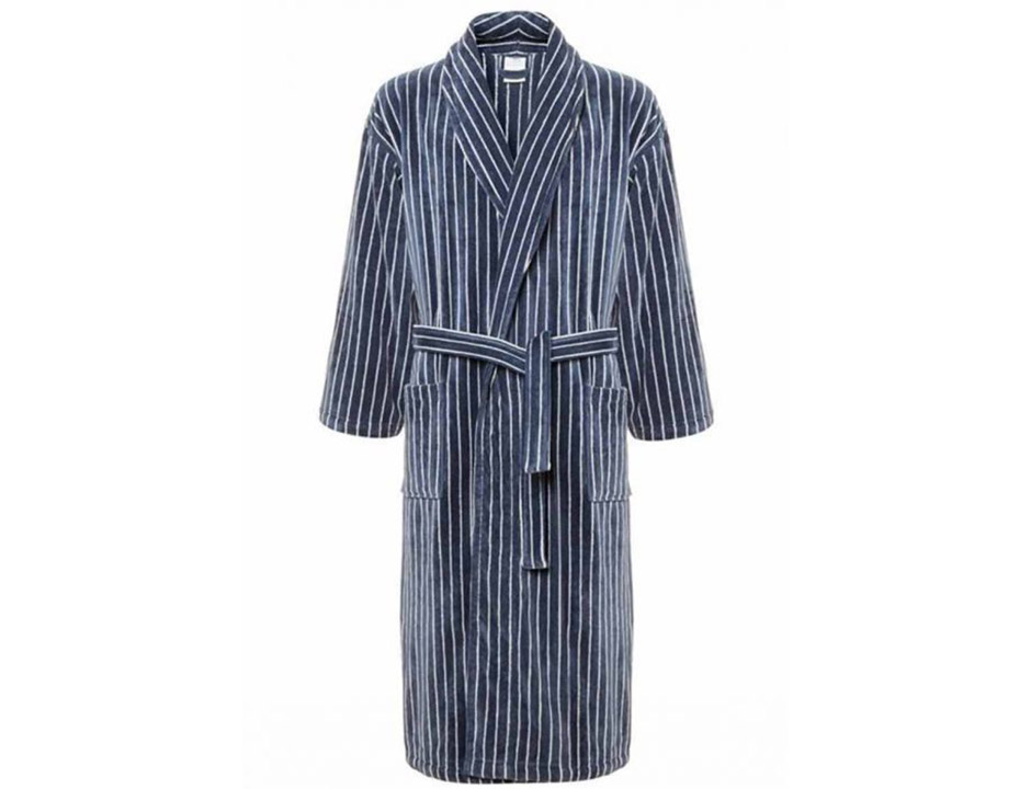 Van Dyck herenbadjas blauw klassiek streepdessin